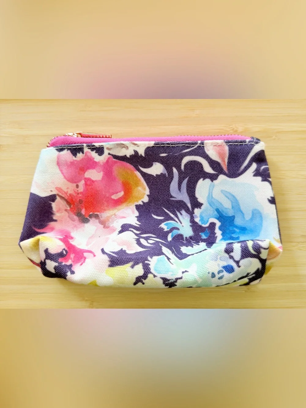 Simply Gilded Floral Zip Pouch Pink Rose Gold Makeup Cosmetic Planner Bag